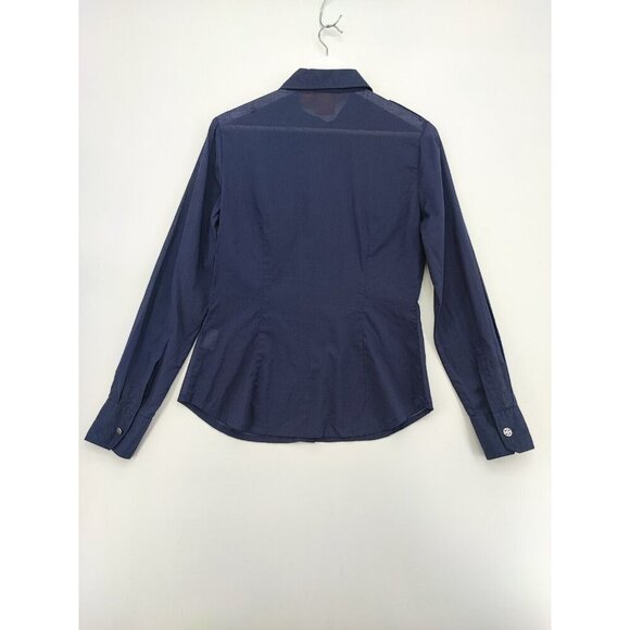 Tory Burch Brigitte Roll Tab Navy Blue Cotton Blouse Size 8 - Picture 2 of 11